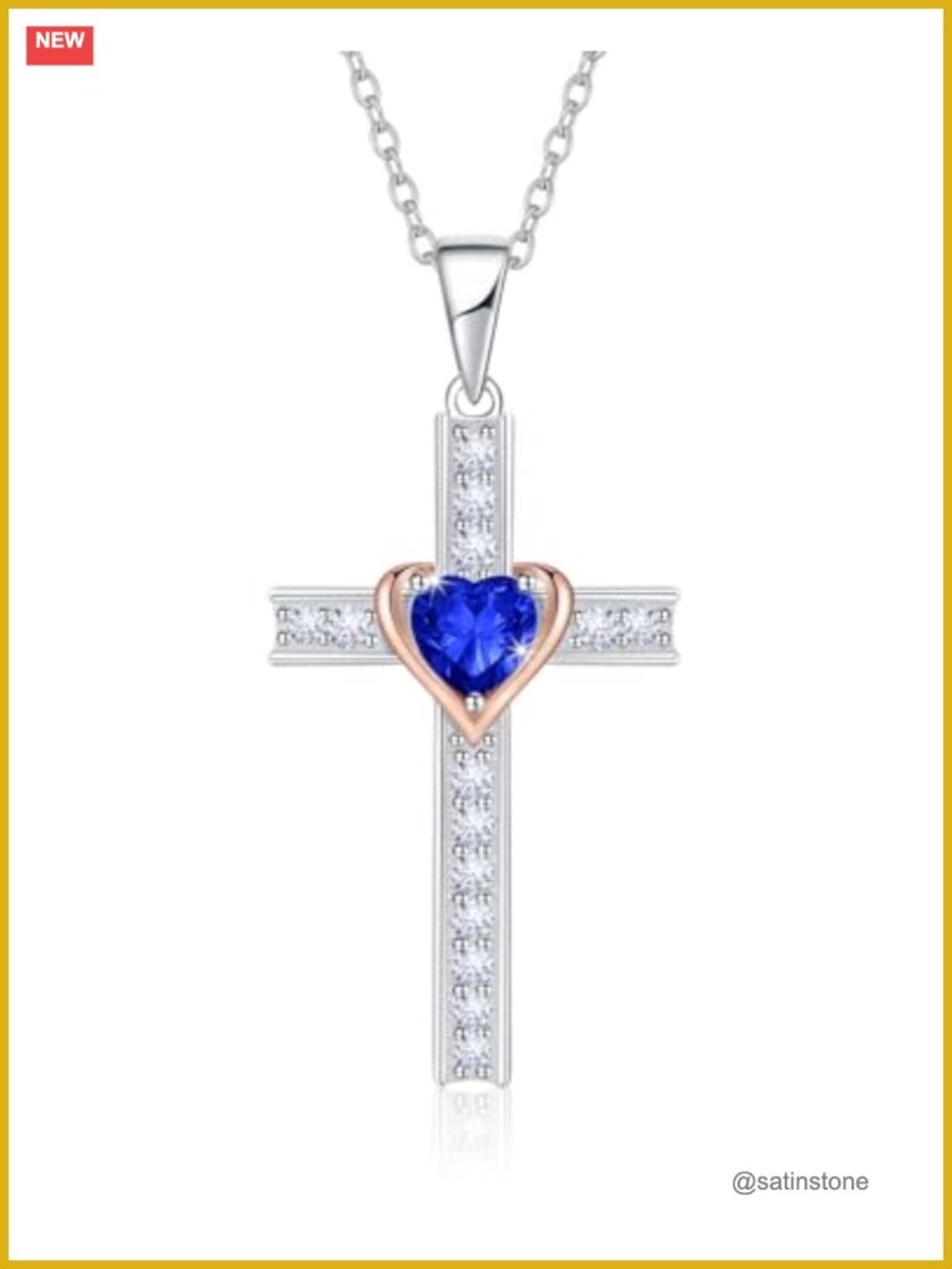 925 Sterling Silver Birthstone Cross Necklace Pendant Women